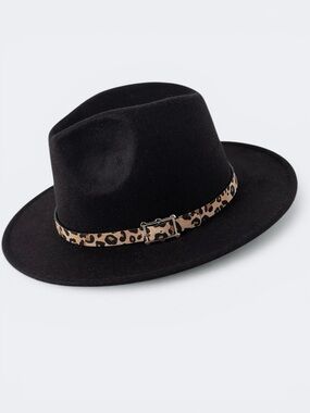 Mud Pie Black Felt Leopard Band Fedora